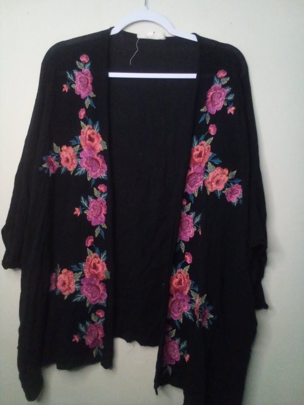 Yiayia Ponytail Lightweight Cardigan S M Open Front Embroidery Short Sleeve - Picture 2 of 15